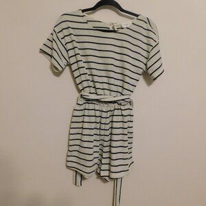 Everly White with Navy Stripes Romper